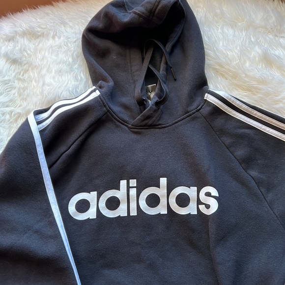 Adidas Essentials 3 Stripes Fleece Hoodie Black/White - Picture 5 of 11